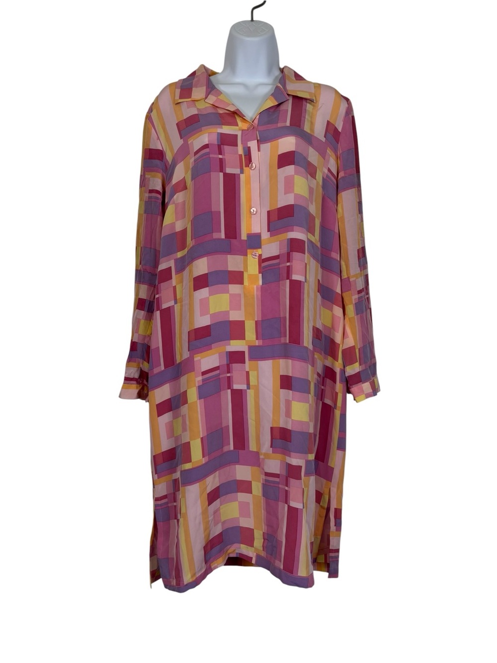 Vintage Bob Mackie Studio 100% Silk Geometric Tunic Shirt Dress Sz14 - Picture 2 of 12